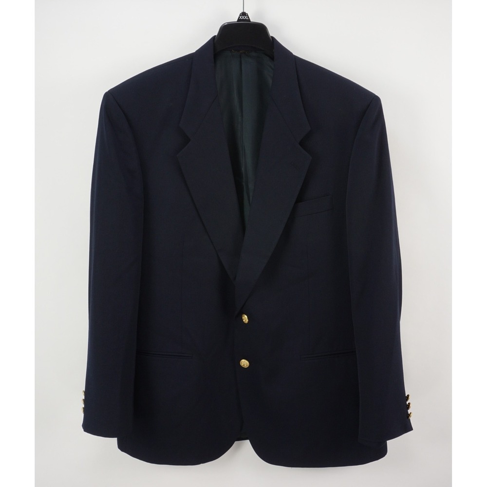 Vintage Givenchy Gold Button Navy‎ Blue Wool Wide Lapel Sport Coat Men's 46R